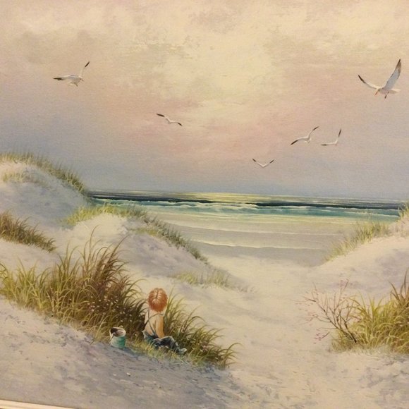 H Gibson Original art painting on canvas landscape 30" x 27" wood frame - Picture 8 of 9